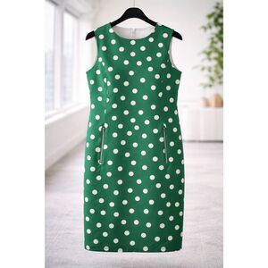 Anne Klein Green & White Polka Dot Midi Sheath Dress Retro Corpcore Size 14
